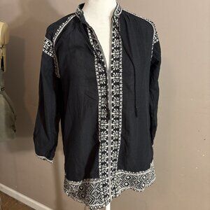 Madewell Peasant Blouse Boho Embroidery V-Neck 3/4 sleeve Sz XXS Oversized